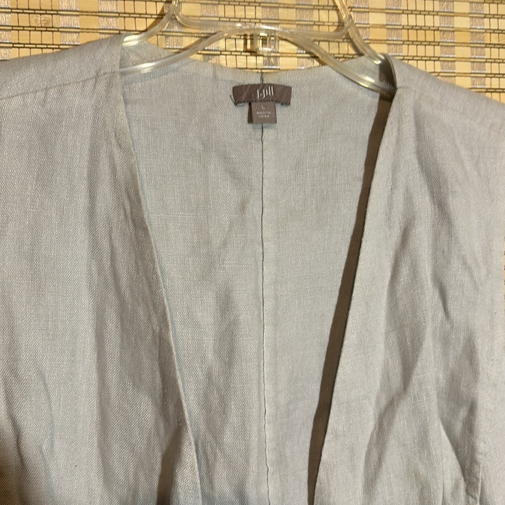 J. Jill Open Front Beige Long Linen Neutral Tailored Vest Size Large - Picture 6 of 16